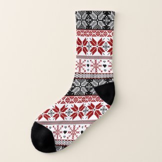 Red and Black Winter Fair Isle Pattern Socks