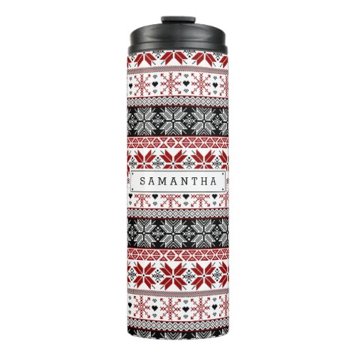 Red and Black Winter Fair Isle Pattern Thermal Tumbler