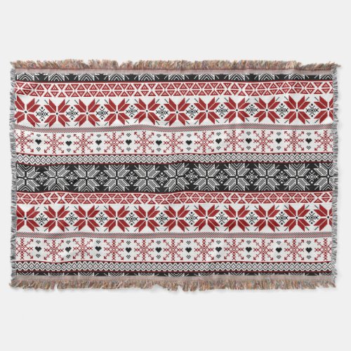 Red and Black Winter Fair Isle Pattern Throw Blanket