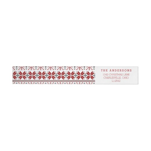 Red and Black Winter Fair Isle Pattern Wrap Around Label
