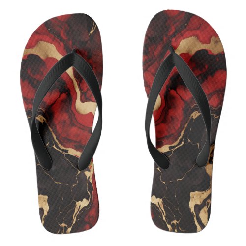 Red and Black with Gold Marble Flip Flops