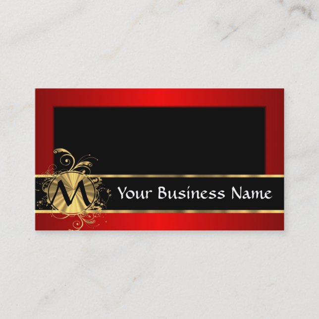 Red and black with monogram business card (Front)