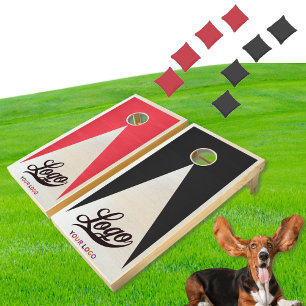 Red and Black Wood Boards Company Logo Business Cornhole Set