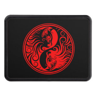 Red and Black Yin Yang Cats Trailer Hitch Cover