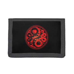 Red and Black Yin Yang Chinese Dragons Trifold Wallet