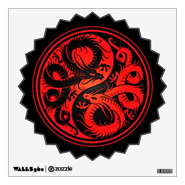 Red and Black Yin Yang Chinese Dragons Wall Sticker (Front)