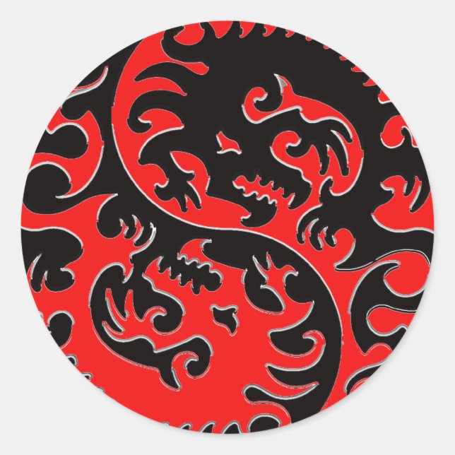 Red and Black Yin Yang Dragon Classic Round Sticker (Front)