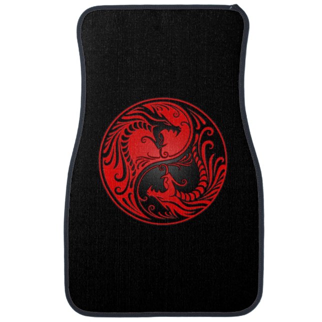 Red and Black Yin Yang Dragons Car Mat (Front)