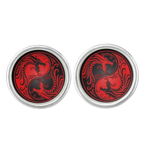 Red and Black Yin Yang Dragons Cufflinks