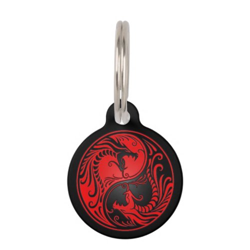 Red and Black Yin Yang Dragons Pet ID Tag