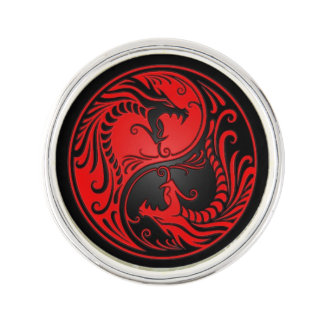 Red and Black Yin Yang Dragons Pin