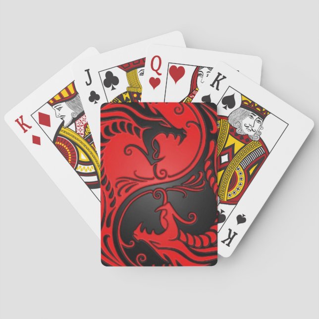 Red and Black Yin Yang Dragons Poker Cards (Back)