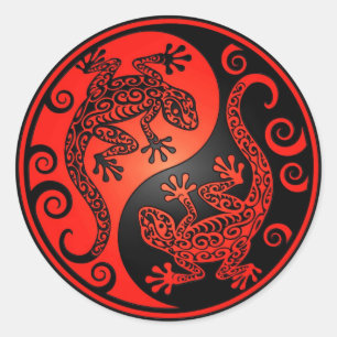 Red and Black Yin Yang Geckos Classic Round Sticker