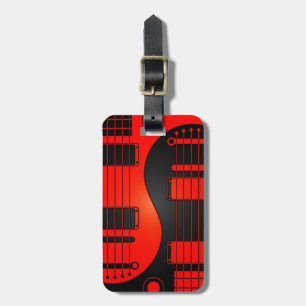 Red and Black Yin Yang Guitars Luggage Tag