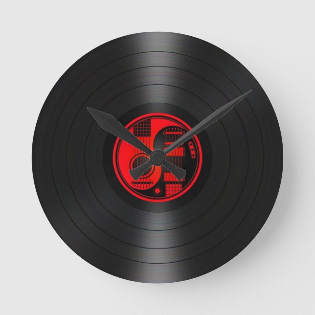 Red and Black Yin Yang Guitars Vinyl Graphic Round Clock (Front)