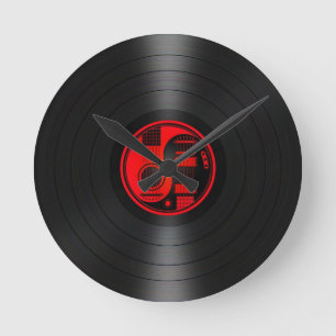Red and Black Yin Yang Guitars Vinyl Graphic Round Clock