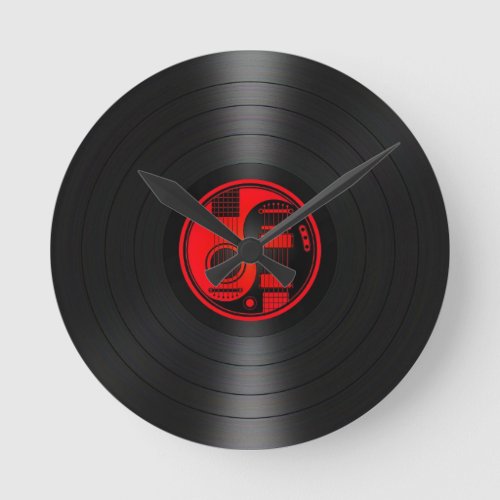 Red and Black Yin Yang Guitars Vinyl Graphic Round Clock