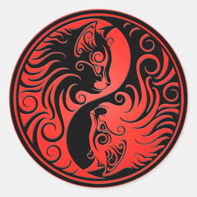 Red and Black Yin Yang Kittens Classic Round Sticker (Front)