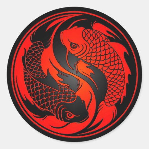 Red and Black Yin Yang Koi Fish Classic Round Sticker