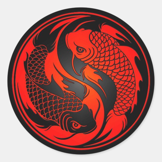 Red And Black Yin Yang Koi Fish Classic Round Sticker Zazzle Com