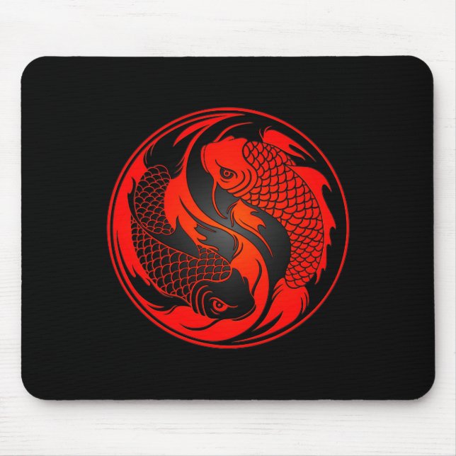 Red and Black Yin Yang Koi Fish Mouse Pad (Front)