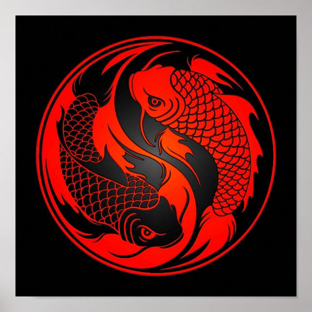 Red and Black Yin Yang Koi Fish Poster (Front)