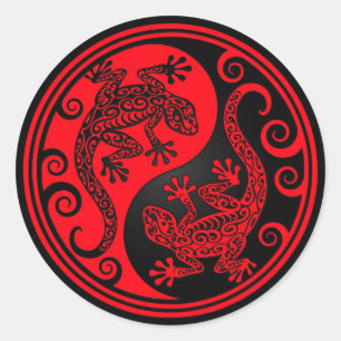 Red and Black Yin Yang Lizards Classic Round Sticker