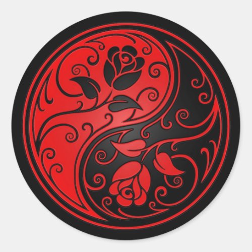 Red and Black Yin Yang Roses Classic Round Sticker