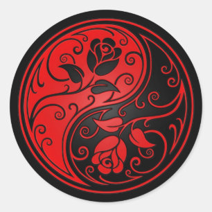 Red and Black Yin Yang Roses Classic Round Sticker