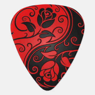 Red and Black Yin Yang Roses Guitar Pick