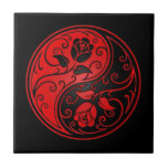 Red and Black Yin Yang Roses Tile<br><div class="desc">This beautiful yin yang design features two stylized tribal roses. Intricate swirls and lines decorate both sides of this traditional symbol creating a delicate pattern. The two flowers flow from the bottom of the teardrop on either side with leaves growing from the stems. This unique floral pattern is a striking...</div>