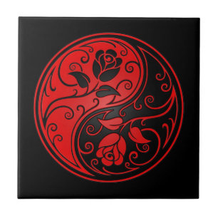 Red and Black Yin Yang Roses Tile