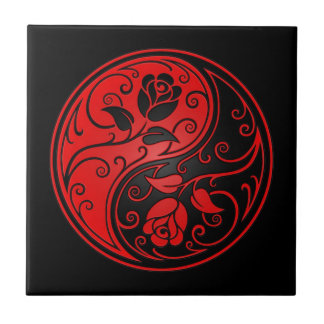 Red and Black Yin Yang Roses Tile