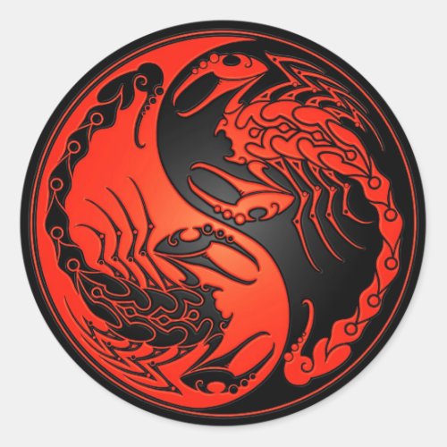 Red and Black Yin Yang Scorpions Classic Round Sticker