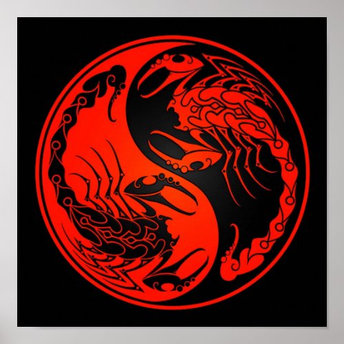 Red and Black Yin Yang Scorpions Poster