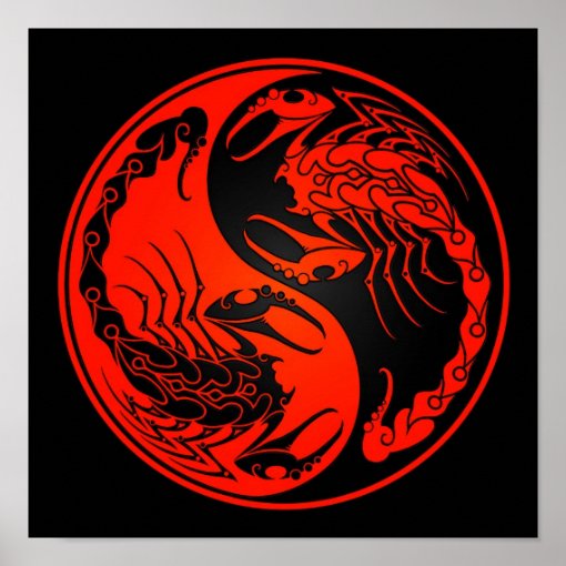 Red and Black Yin Yang Scorpions Poster | Zazzle