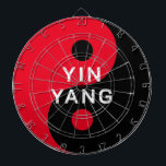 Red and black YinYang symbol custom dartboard<br><div class="desc">Red and black YinYang symbol custom dartboard. Custom color yin and yang symbol with personalized text. Modern typography template. Change the logo template into any unique color. Cool holistic design. Spiritual Chinese philosophy icon for balance,  harmony,  health,  peace,  martial arts and more.</div>