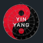 Red and black YinYang symbol custom dartboard<br><div class="desc">Red and black YinYang symbol custom dartboard. Custom color yin and yang symbol with personalized text. Modern typography template. Change the logo template into any unique color. Cool holistic design. Spiritual Chinese philosophy icon for balance,  harmony,  health,  peace,  martial arts and more.</div>