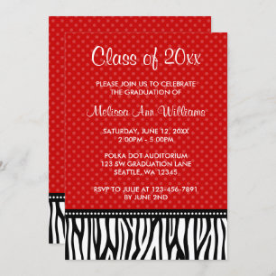 Red and Black Zebra Polka Graduation Announcement