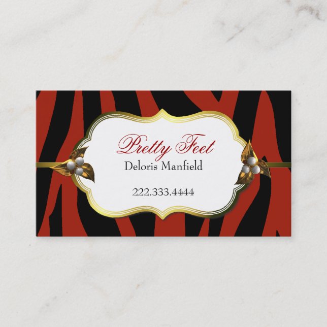 Red and Black Zebra Print Business Card (Front)