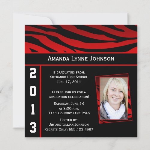 Red and Black Zebra Print Graduation Invitation