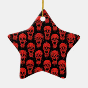 Red and Black Zombie Apocalypse Pattern Ceramic Ornament