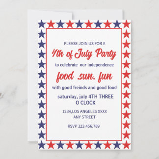 Red And Bleu Stars 4th Of July Invitation