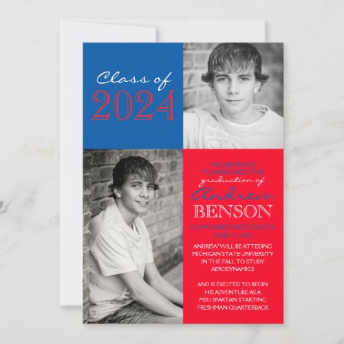 Red and Blue 2 Photo Graduation Announcement