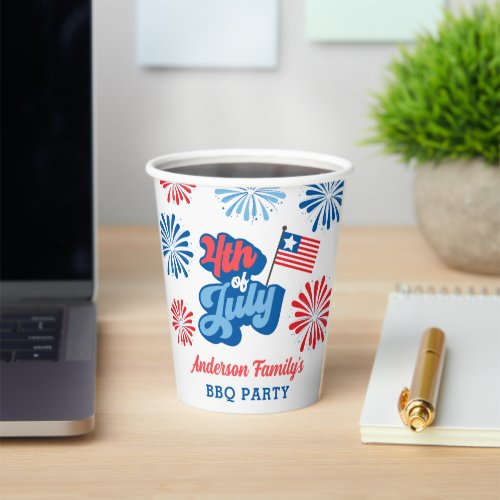 Red and Blue 4th of July Fireworks Retro BBQ Party Paper Cups