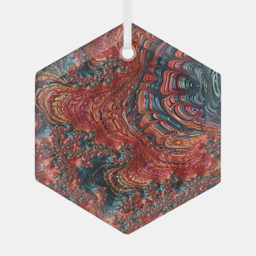 Red and Blue Abalone Shell Fractal Suncatcher Glass Ornament