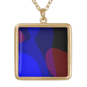 Red And Blue Abstract Art 601 Gold Plated Necklace