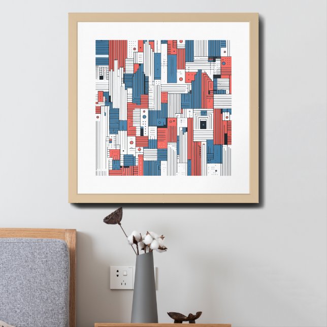 Red and Blue Abstract Design Wall Decoration (Bedside)