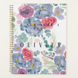 red and blue abstract rose watercolour planner