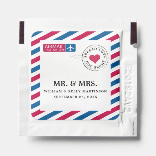 Red and Blue Airmail Letter Wedding Day Favor Hand Sanitizer Packet